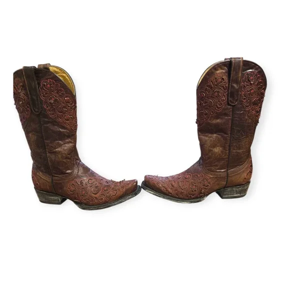 Old Gringo Brown Leather Pink Red Embroidered Floral Western Boots Size 8 - Picture 5 of 9